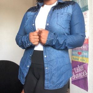 Denim button down blouse